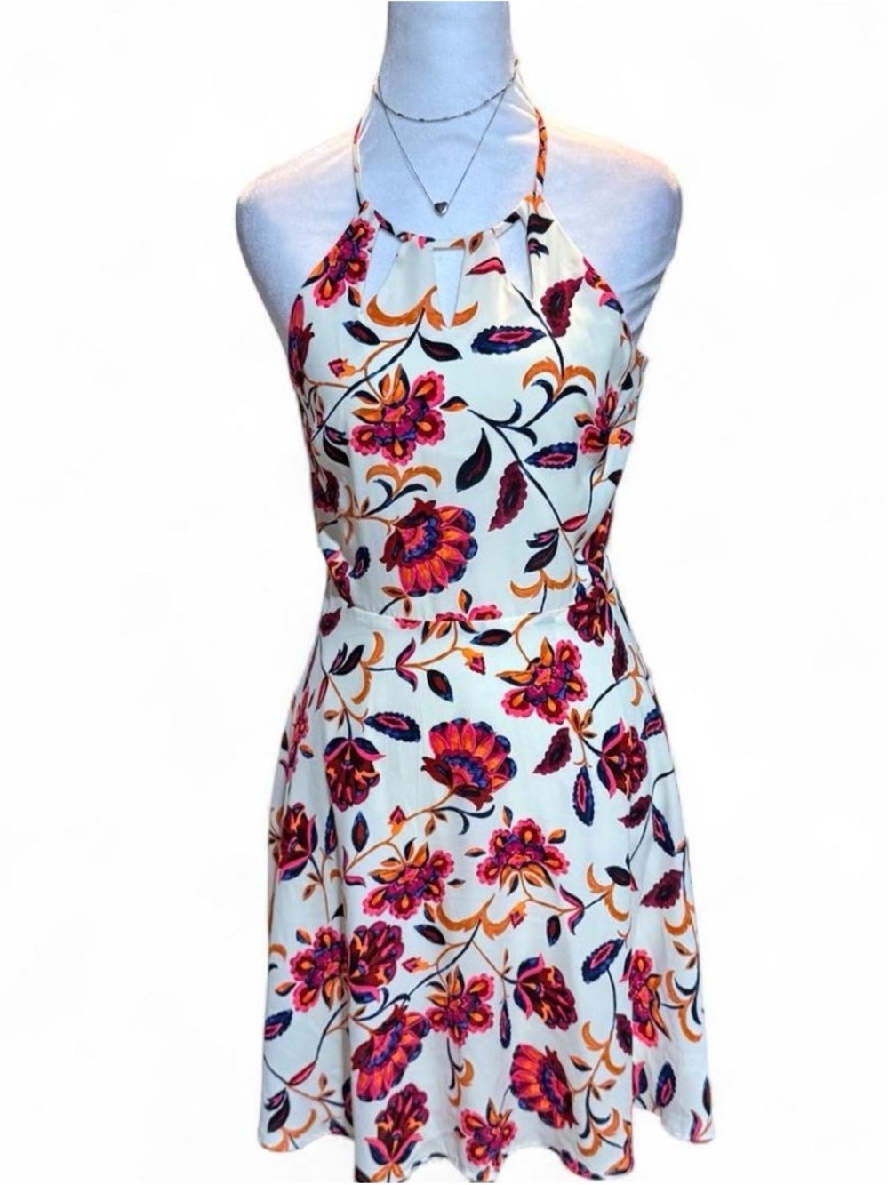 Express Floral High Neck Halter Dress Keyhole Cutout Size 4